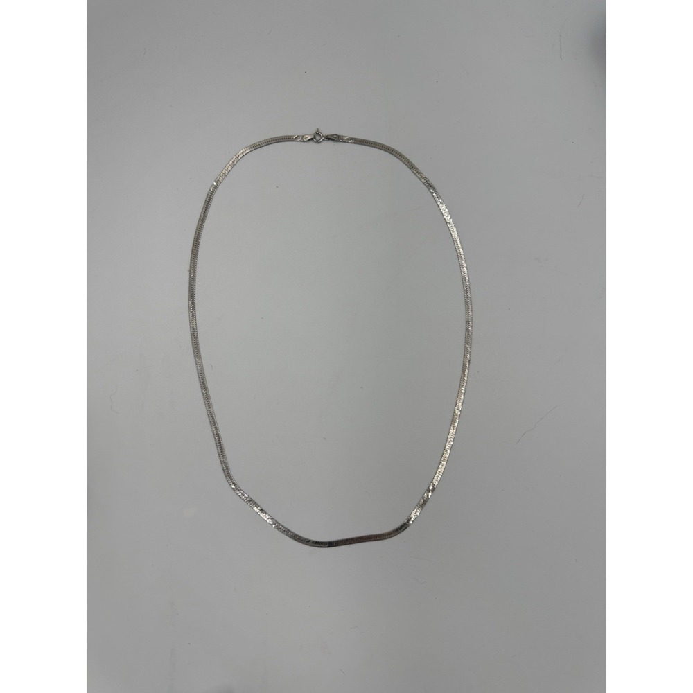 Vintage ITALY 925 Sterling Silver Round Necklace Herringbone 18" Long 9 Grams